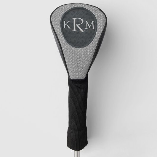 Monogram Beginletters Elegante Zwarte Bloemen Golfheadcover (Voorkant)