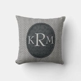 Monogram Beginletters Elegante Zwarte Bloemen  Kussen