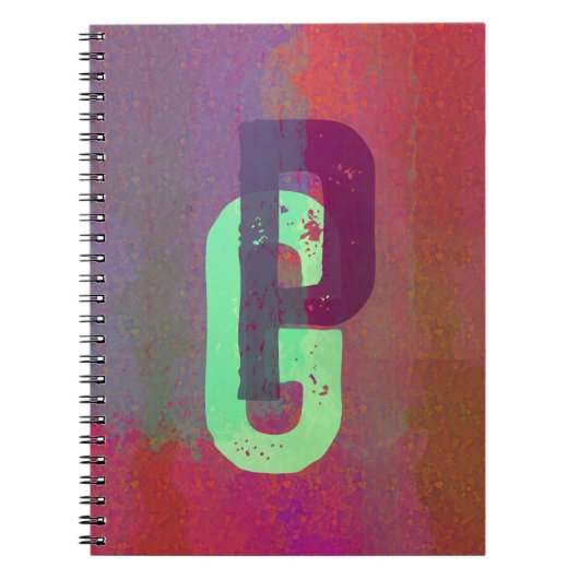 Monogram Beginletters Grunge Funky Paars Groen Kun Notitieboek (Voorkant)