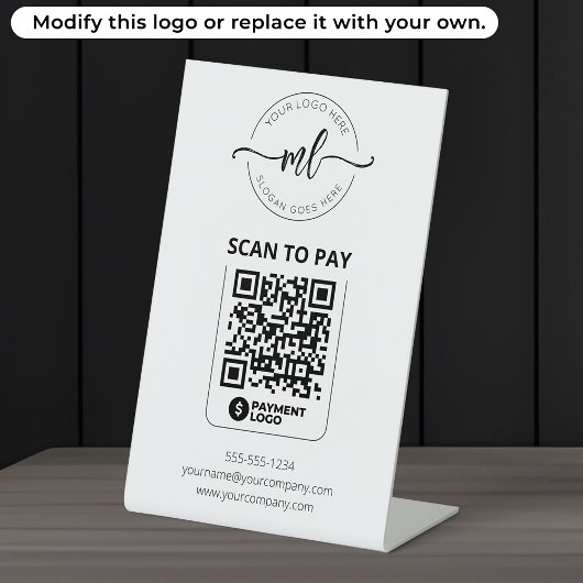 Monogram Beginletters Logo met QR Code Scan om te  Reclamebord Met Voetstuk