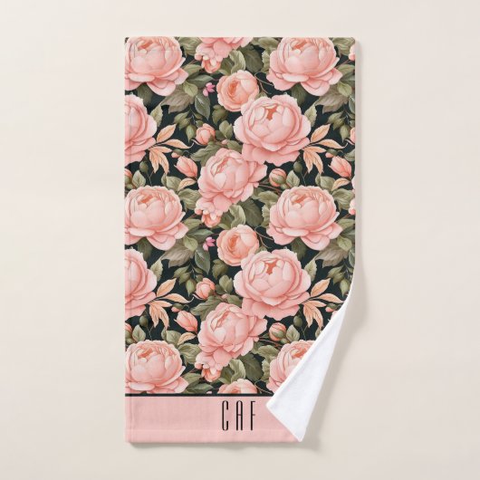 Monogram Beginletters Perzik Roze Bloem Bruidsdouc Bad Handdoek (Handdoek)