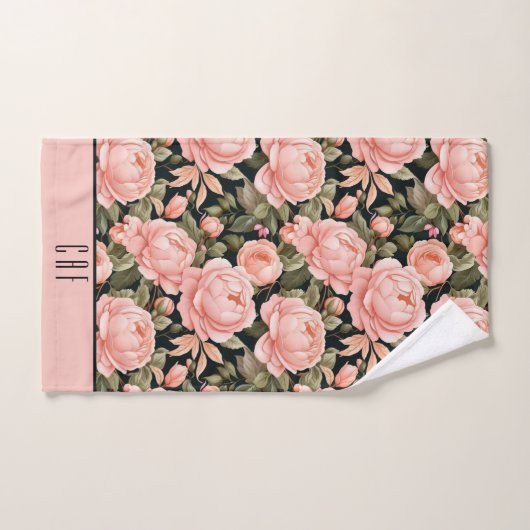 Monogram Beginletters Perzik Roze Bloem Bruidsfees Bad Handdoek (Handdoek)