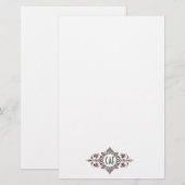 Monogram Beginletters Roze Grijs Sierlijke Bloem Briefpapier (Voorkant / Achterkant)