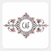 Monogram Beginletters Roze Grijs Zilveren Envelope Vierkante Sticker (Voorkant)
