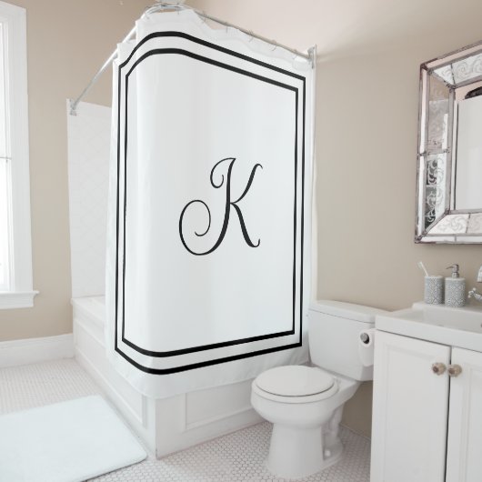 Monogram Beginletters Script Naam Zwart Wit Douchegordijn (In situ)