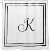 Monogram Beginletters Script Naam Zwart Wit Douchegordijn (Voorkant)