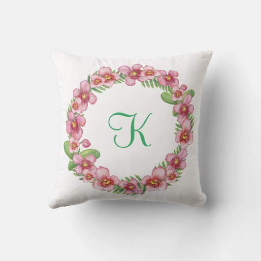 Monogram Beginletters Trendy Roze Groen Bloem Kussen (Achterkant)