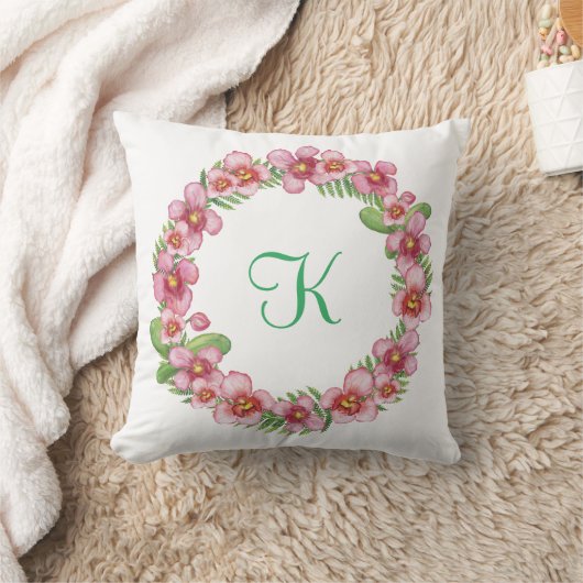 Monogram Beginletters Trendy Roze Groen Bloemendes Kussen (Deken)