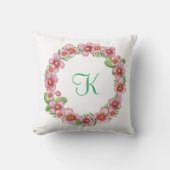 Monogram Beginletters Trendy Roze Groen Bloemmotie Kussen (Voorkant)