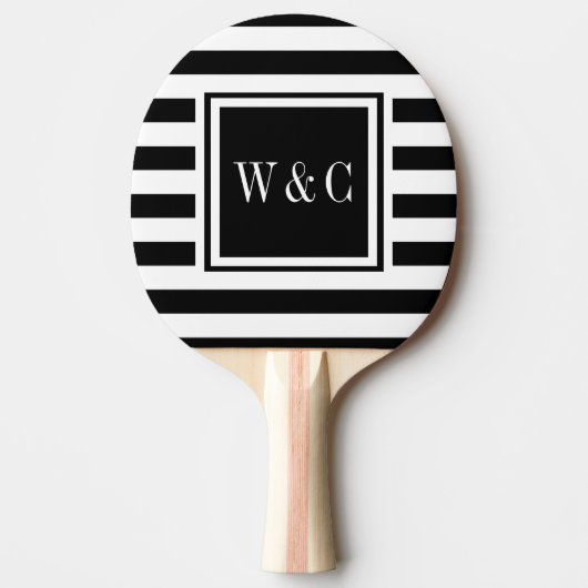 Monogram Beginletters Zwart Wit Streep Tafeltennisbatje (Voorkant)