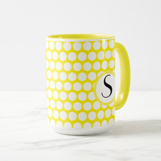 Monogram Beginnend Geel Wit Stippenpatroon Mok (Voorkant rechts)