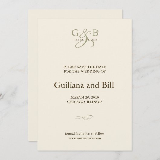 monogram behalve de datum save the date (Voorkant / Achterkant)