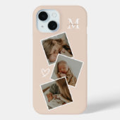 Monogram Beige Aangepast 3 Foto Collage Case-Mate iPhone Case (Achterkant)