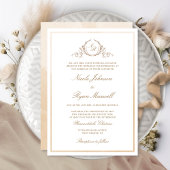 Monogram Beige Cream Waterverf Plechtige bruiloft Kaart
