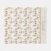 Monogram Beige Crème Bruin Grijs Bloem- Botanisch  Fleece Deken (Voorkant (Horizontaal))