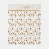 Monogram Beige Crème Bruin Grijs Bloemen Botanisch Fleece Deken (Voorkant)