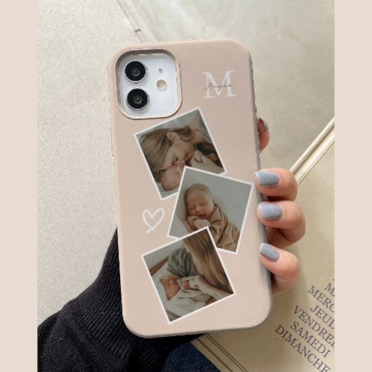 Monogram Beige Custom 3 Photo Collage Case-Mate iPhone Case