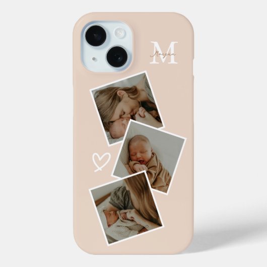 Monogram Beige Custom 3 Photo Collage Case-Mate iPhone Case (Achterkant)
