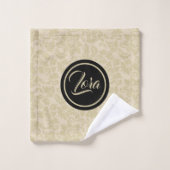 Monogram beige damast bad handdoek (Wasdoekje)