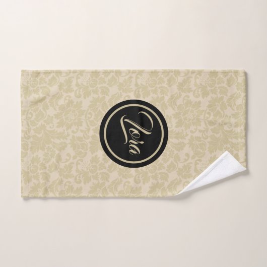 Monogram beige damast bad handdoek (Handdoek)