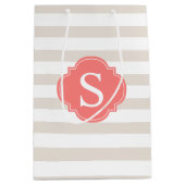 Monogram beige en Coral Stripes Medium Cadeauzakje (Voorkant)