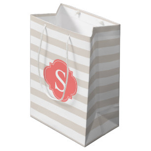 Monogram beige en Coral Stripes Medium Cadeauzakje