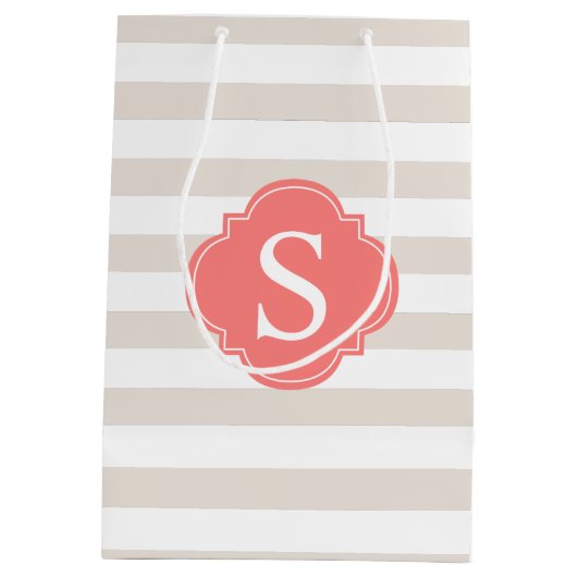 Monogram beige en Coral Stripes Medium Cadeauzakje (Achterkant)