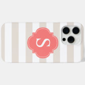 Monogram beige en koraalstrepen Case-Mate iPhone case (Achterkant (horizontaal))