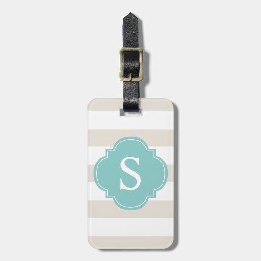 Monogram beige en mint Stripes Bagagelabel (Voorkant verticaal)