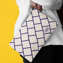 Monogram Beige & Navy Blau Stijlvolle Trellis Patr
