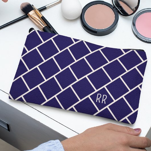 Monogram Beige & Navy Blau Stijlvolle Trellis Patr Etui