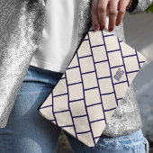 Monogram Beige & Navy Blue Stylish Trellis Pattern Etui