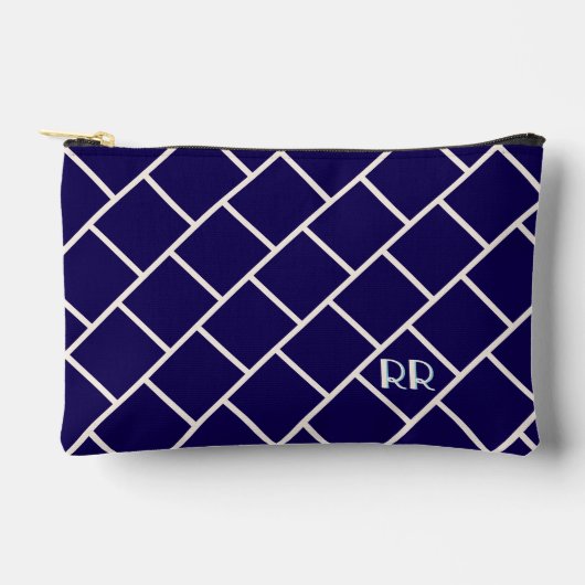 Monogram Beige & Navy Blue Stylish Trellis Pattern Etui (Voorkant)