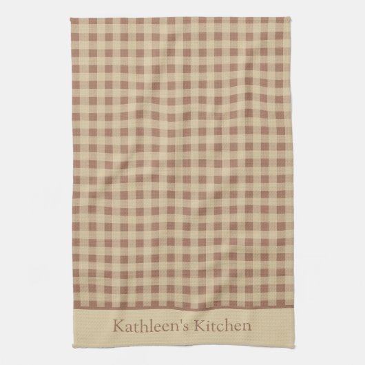 Monogram Beige Roest Buffel Plaid Landelijk Land  Theedoek (Verticaal)