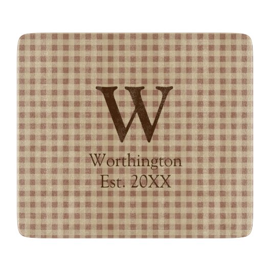 Monogram Beige Roest Buffel Plaid Landelijk Snijplank (Voorkant)