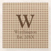 Monogram Beige Rust Buffalo Pset Rustisch Land Glazen Onderzetter (Voorkant)