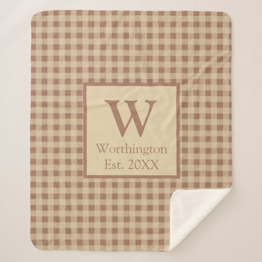 Monogram Beige Rust Buffalo Pset Rustisch Land Sherpa Deken (Voorkant)