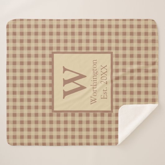 Monogram Beige Rust Buffalo Pset Rustisch Land Sherpa Deken (Voorkant (horizontaal))