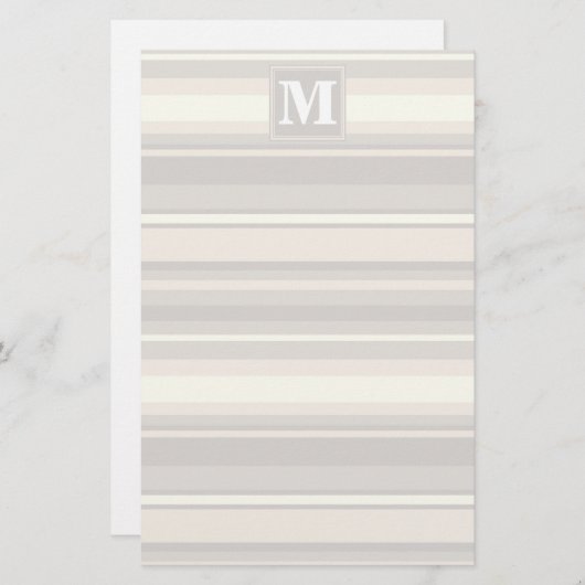 Monogram beige strepen briefpapier (Voorkant / Achterkant)