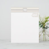 Monogram beige strepen gepersonaliseerd briefhoofd (Staand voorkant)