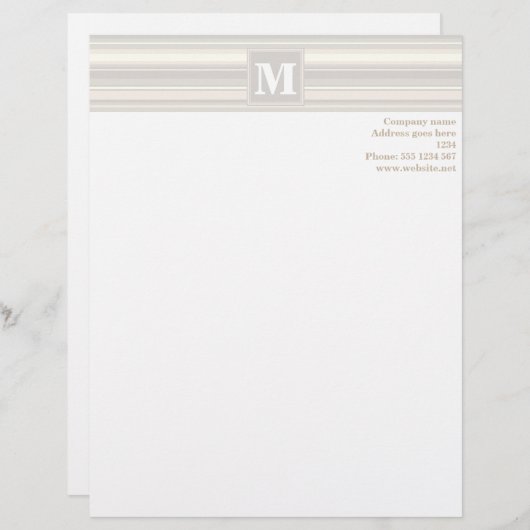Monogram beige strepen gepersonaliseerd briefhoofd (Voorkant / Achterkant)