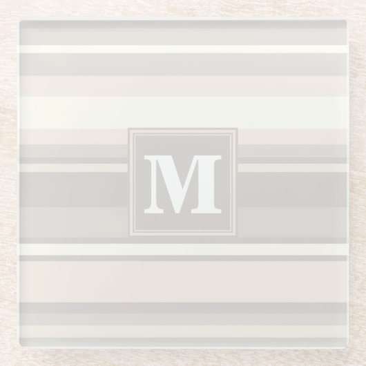 Monogram beige strepen glazen onderzetter (Voorkant)