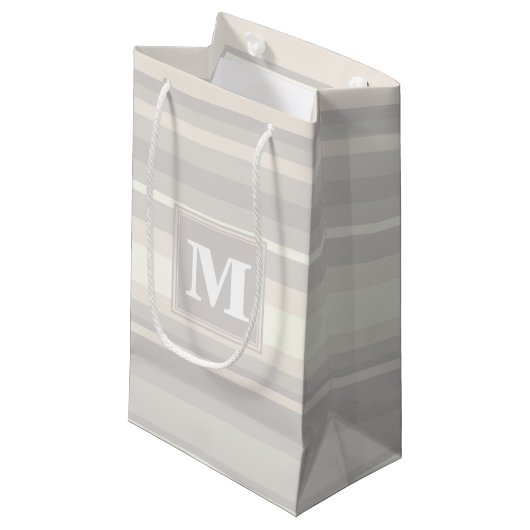 Monogram beige strepen klein cadeauzakje (Voorkant Gekanteld)