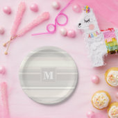 Monogram beige strepen papieren bordje (Feest)