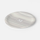 Monogram beige strepen papieren bordje (Gekanteld)