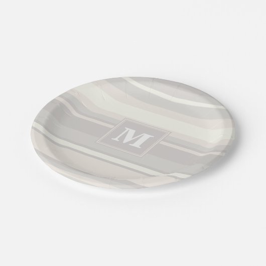 Monogram beige strepen papieren bordje (Gekanteld)