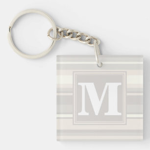 Monogram beige strepen sleutelhanger