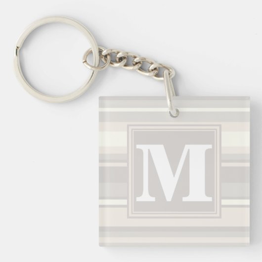 Monogram beige strepen sleutelhanger (Voorkant)