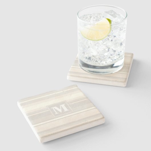 Monogram beige strepen stenen onderzetter (Zijkant)