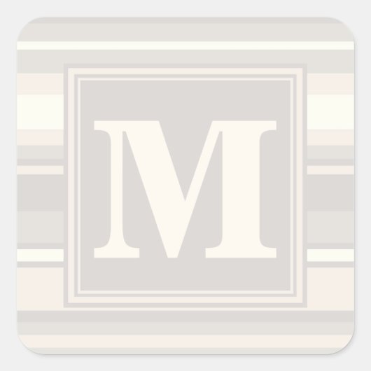 Monogram beige strepen vierkante sticker (Voorkant)